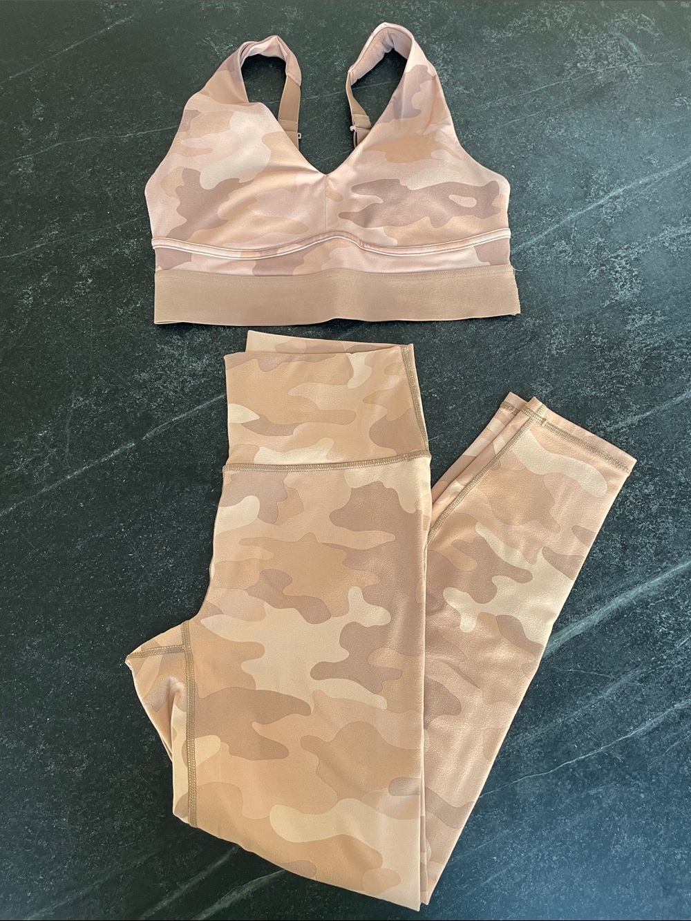 4/$20 Fabletics Nude Camo Sports Bra & High-Waist Powerhold Leggings Set